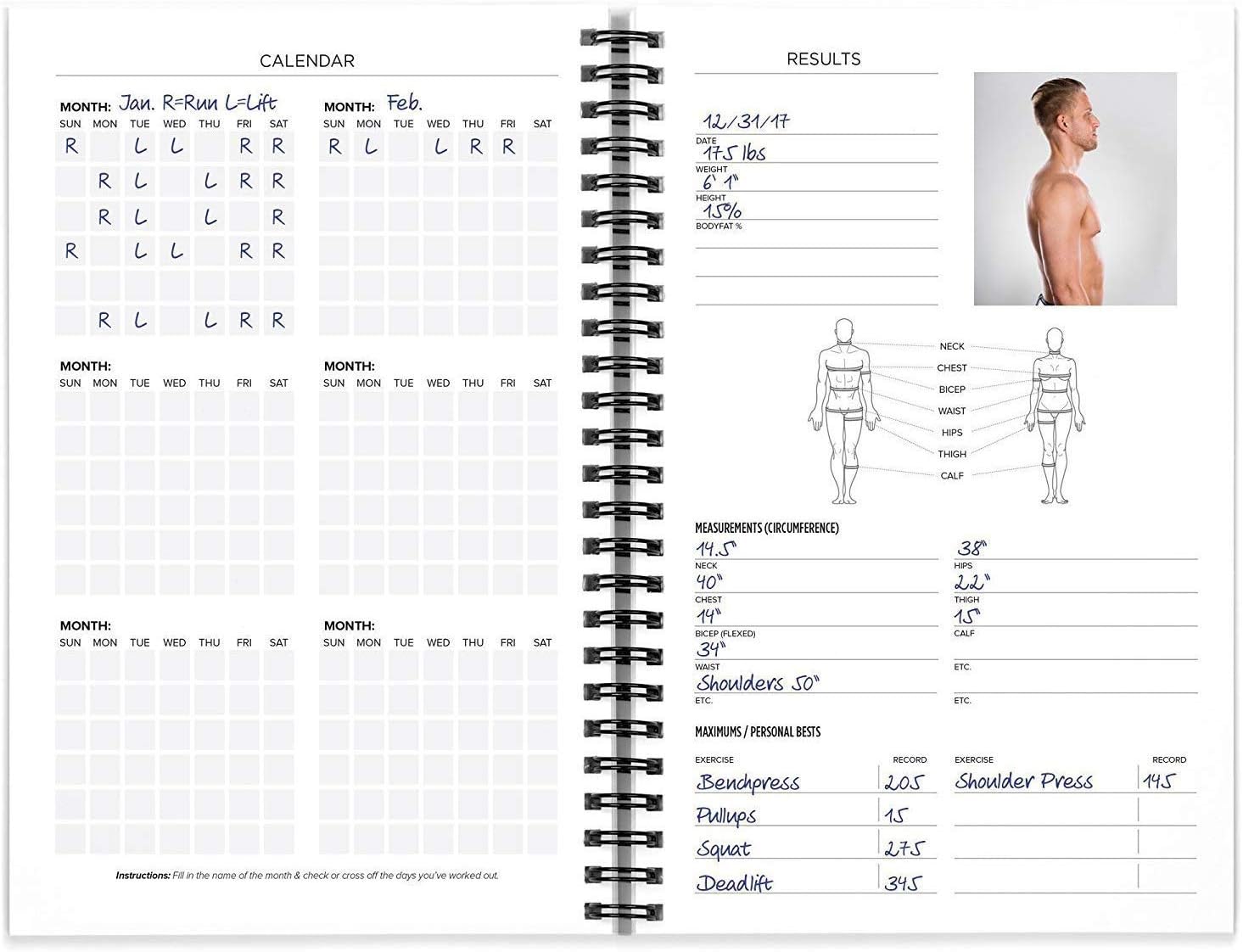 Workout Log Book & Fitness Journal - 25-Week Designed by Experts, w/Illustrations : Track Gym, Bodybuilding & Crossfit Progress - Sturdy Binding, Thick Pages & Laminated, Protected Cover 1-Pack : Sports & Outdoors