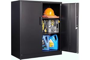 SISESOL Metal Storage Cabinet with Doors and Shelves,Small Garage Storage Cabinet with Lock,Black Metal Cabinets with Locking Doors for Home,Office,Short Garage Cabinets