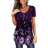 BeadChica Women's Tunic Tops For Leggings Short Sleeve Shirts Botton Up Casual Ruched Blouses Clothing
