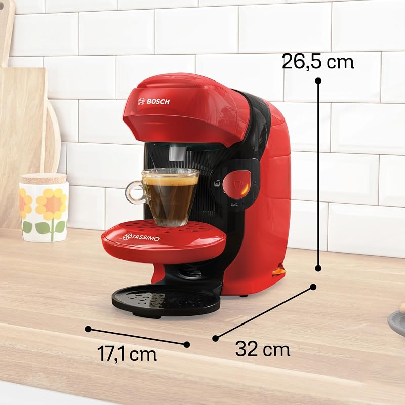 Tassimo Style friendly Kapselmaschine TAS113E, über 70 Getränke, geeignet für alle Tassen, vollautomatisch, nachhaltig, platzsparend, 1400 W, rot