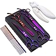 8.0 in 9CR Titanium Professional dog grooming scissors set,Grooming Scissors for Dogs Cats,Pet nail clippers,Shears, Straight,Curved,Thinning Shears,Comb for Full Body,Face, Nose,Ear,Paw