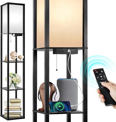 OUTON Floor Lamp Shelf with Remote Control Dimmable 4 Colour Temp Black