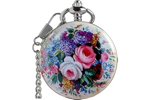 VIGOROSO Vintage Floral Bird Manual Mechanical Pocket Watch for Men & Women - Elegant Wind Up Pocket Watches Skeleton with Chain & Gift Box