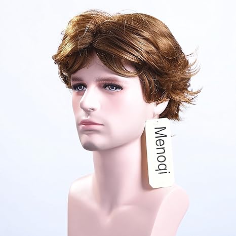 Blonde 5i Men Short Curly Golden Blonde Wigs Heat Resistant Hair