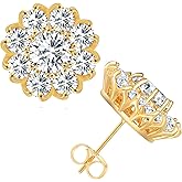 14K Gold Plated Post Brilliant Round Faux Diamond Halo Zirconia Stud Earrings - Premium Cubic Zirconia in Yellow Gold Earrings For Women ,Cubic Zirconia Earrings Studs, Stud Earrings Hypoallergenic for Women