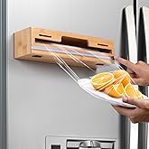 Allinside Magnetic Plastic Wrap Dispenser with Cutter and Labels, Aluminum Foil Holder, Wax Paper Storage Box for Refrigerator, Kitchen Bamboo Organizer Compatible with 12.9" Roll (1 Layer)