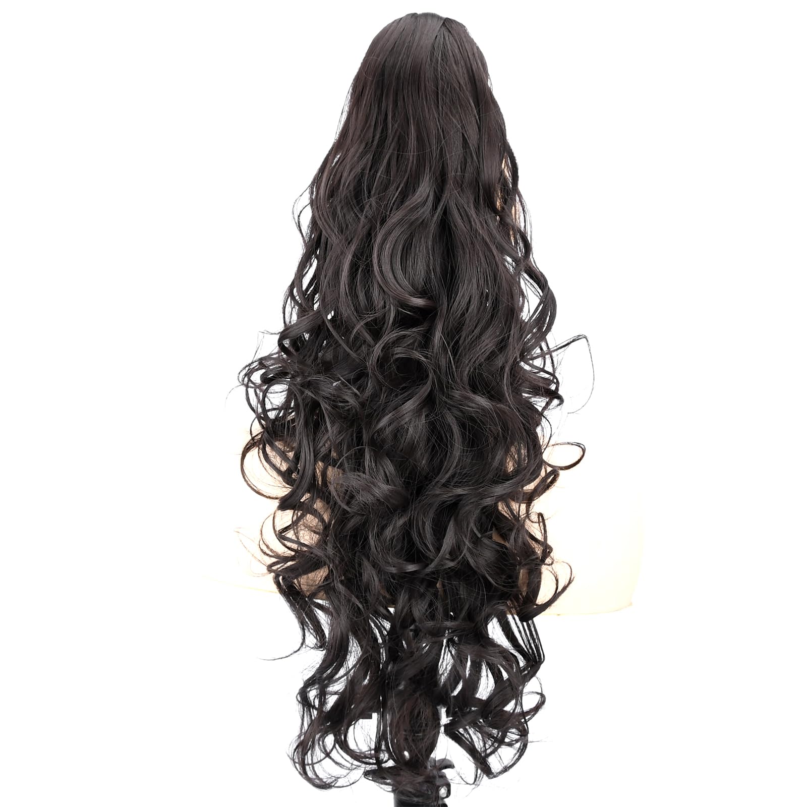BOBIYA 24 Inches Claw Clip in Loose Curly Synthetic Wrap Around Ponytail Extensions Pony Tail Clip In Extensions (Deep Brown)