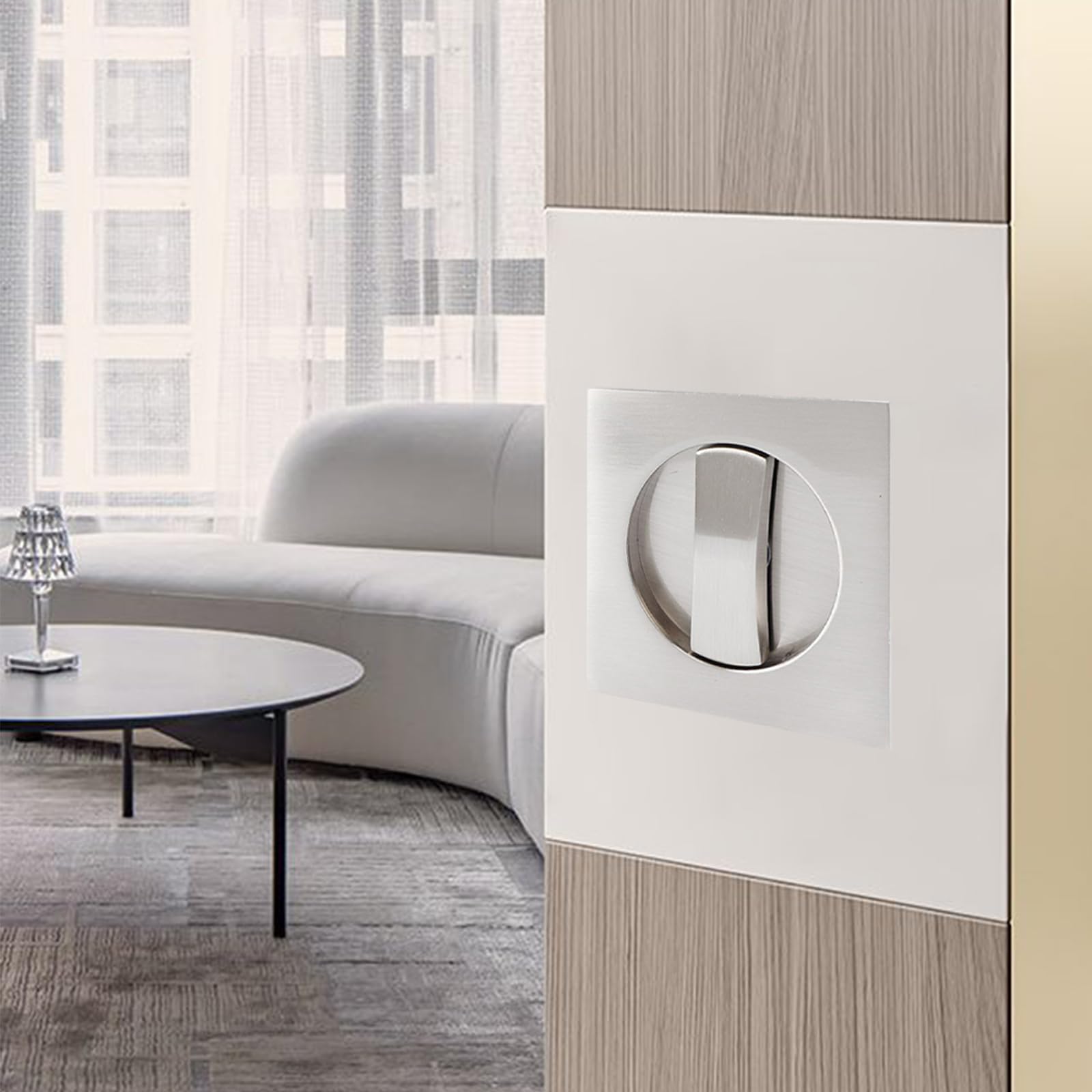 Hoconnie Pocket Door Lock Privacy Pocket Door Handle Sliding Door Lock Invisible Recessed Door Handle 66mm No Key (Silver, Square)