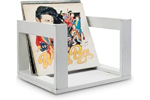 MyGift Vintage White Solid Wood Vinyl Record Holder Storage Bin, Open Box Record Album Organizer Crate