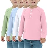 LessonZoo 4 Pack Boys' Long Sleeve T-Shirts Girls' Henley Tees Casual Toddler Shirts Solid Baby Winter Clothes Unisex