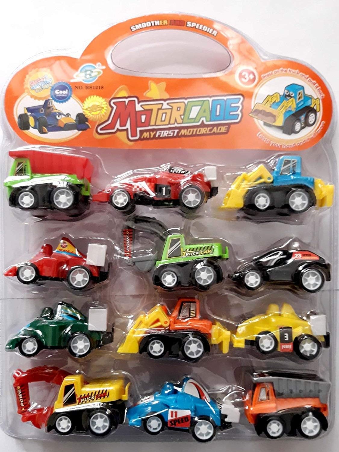 NSinc - Unbreakable ABS Plastic Pull-Back Friction Powered Construction & Multi Utility Vehicle, Automobile Toy Set (Multicolour) - Pack of 12