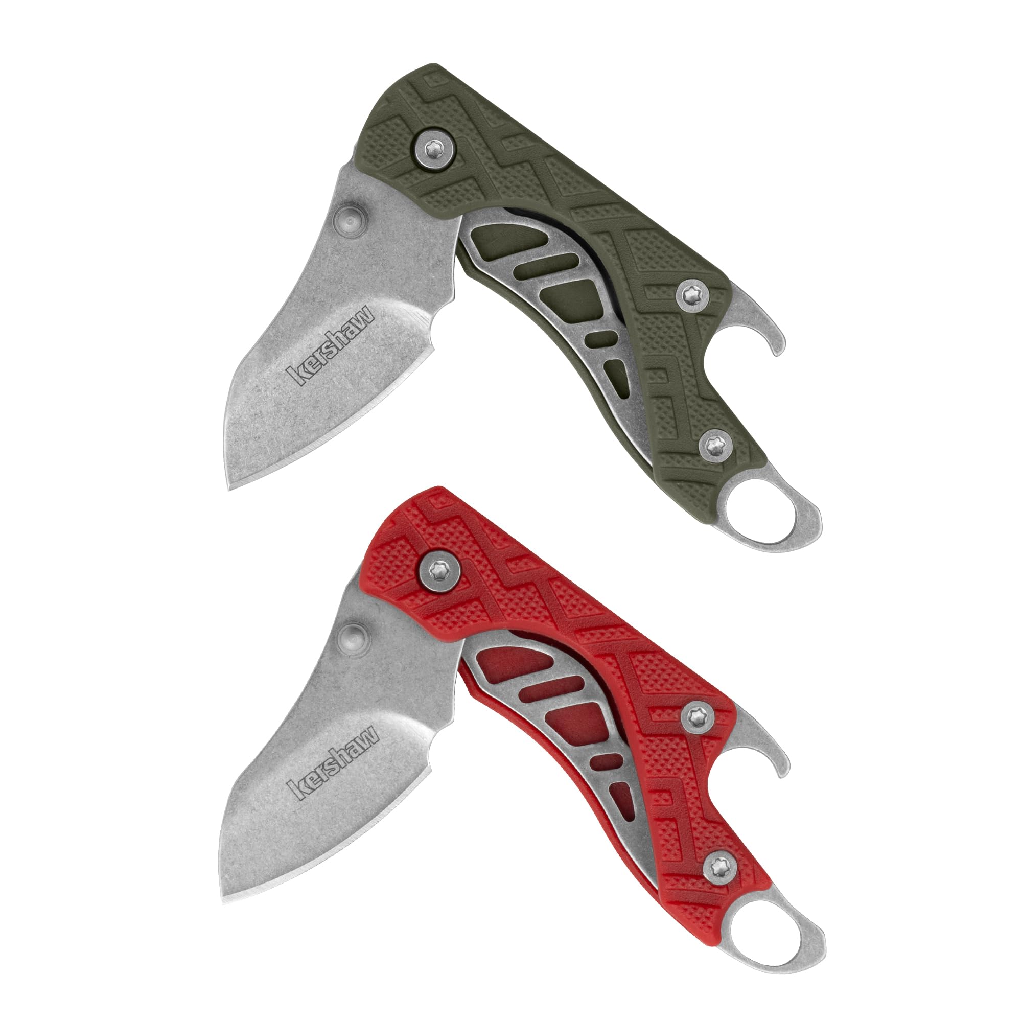 Photo 1 of Kershaw Cinder 2 Pack, Red & Olive Handles, Perfect Keychain Pocket Knife, Lightweight for Keys, Carabiners, and More
