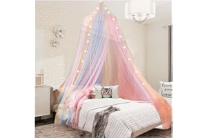 NYDECOR Rainbow Bed Canopy for Girls with Lights Princess Canopy for Girls Bed Mosquito Net for Single Twin Full Queen Size R
