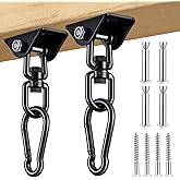 2 Pcs Swing Hanging Kit, Heavy Duty 2000 LB Capacity 360 Degree Rotating Hangers, Hardware for Porch Swing, Hammock, Chair, Yoga, Playground, Indoor and Outdoor Use, Black