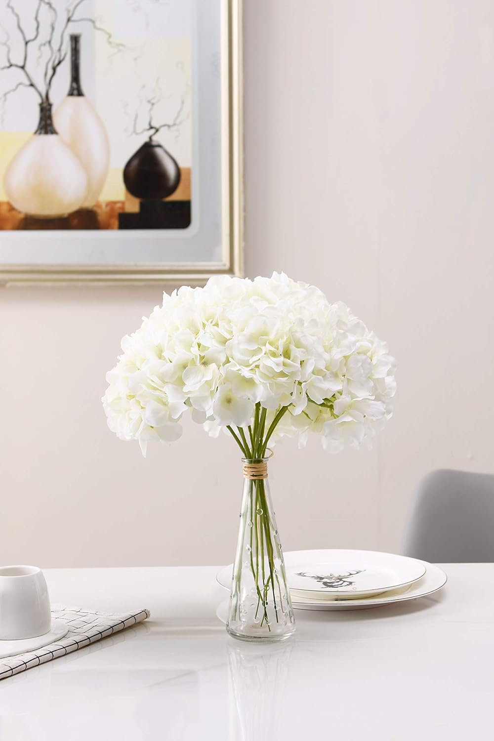 Aviviho White Hydrangea Silk Flowers Heads Pack Of 10 Ivory White Full Hydrangea Flowers Artificial With Stems For Wedding Home Party Shop Baby Shower Decoration Amazon Co Uk Kitchen Home