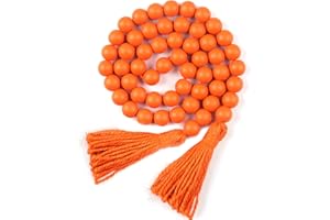 RAMIRABI Wood Beads Garland with Tassels Farmhouse Beads Rustic Prayer Beads Boho Beads for Boho Home Decor,Wall Hanging Decoration (Orange)