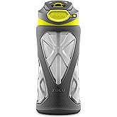 ZULU Torque 16oz Plastic Kids Water Bottle with Silicone Sleeve and Leak-Proof Locking Flip Lid, Soft Touch Carry Loop for School Backpack, Lunchbox, BPA-Free Dishwasher Safe, Grey/ Green