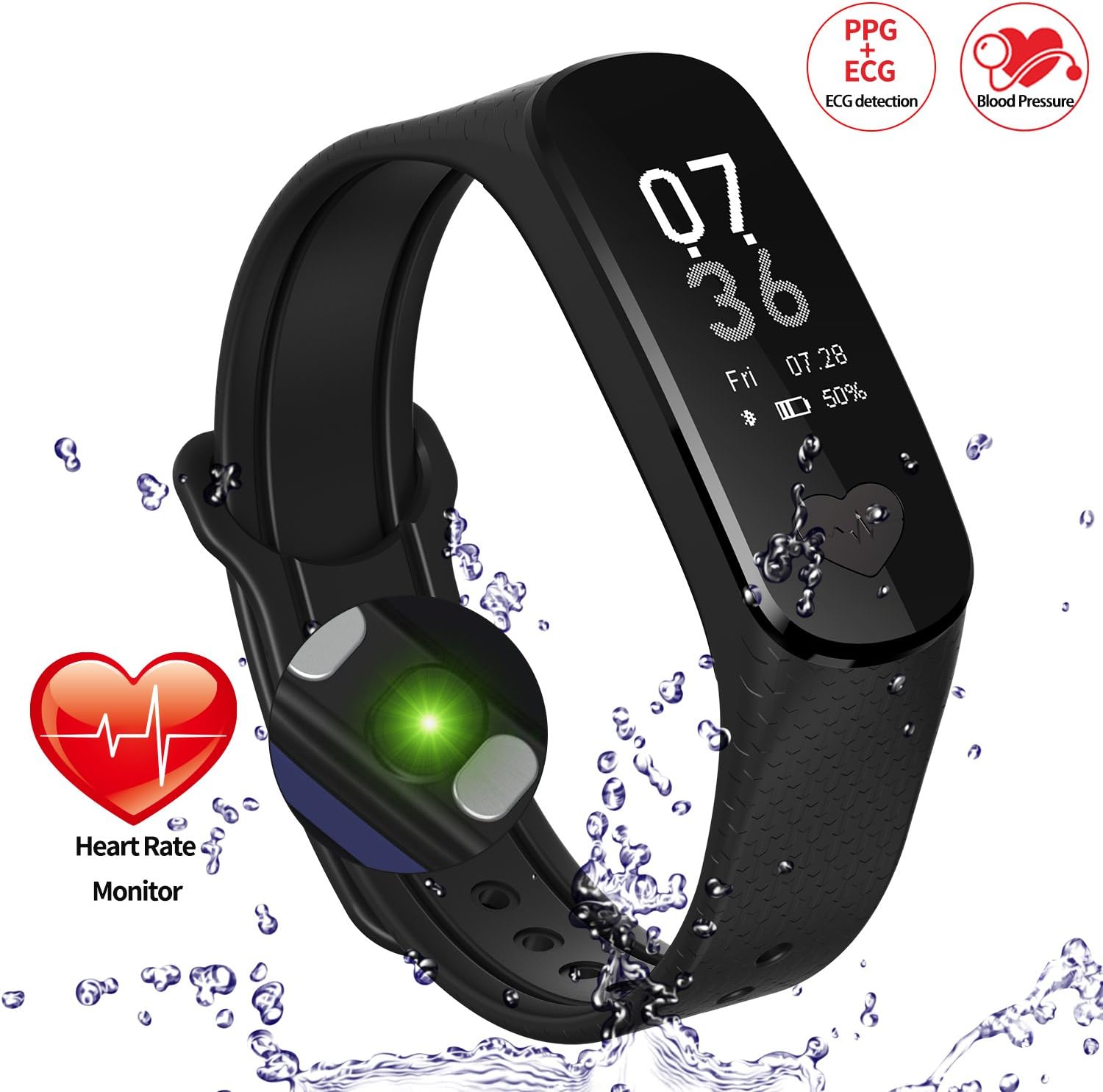 ONSTON Bluetooth Smart Watch Band Heart Rate Monitor Color Touch Screen Wristband Bracelet Fitness Tracker Pedometer Pulseria Inteligente