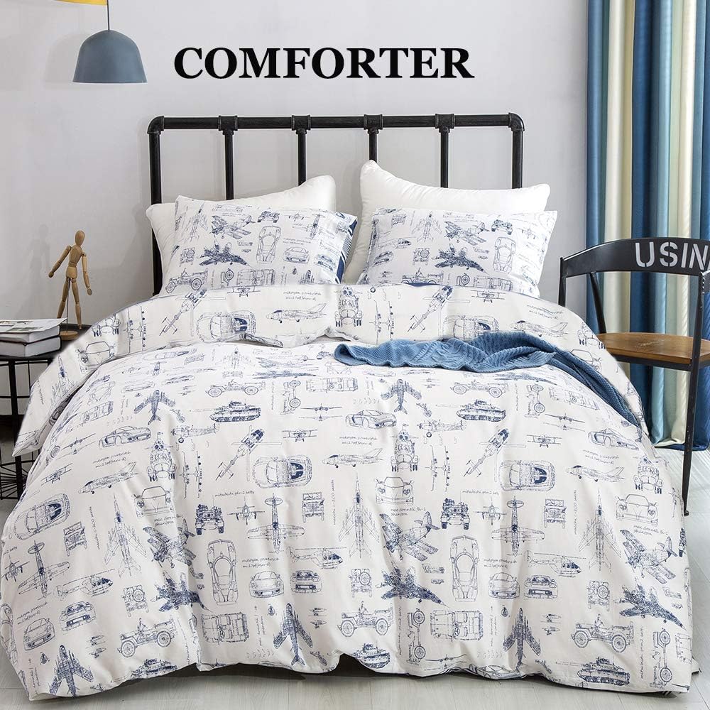 Amazon Com Clothknow Kids Comforter Sets Queen Cotton Boys Full Bedding Comforter Sets Teen Boy Cars Aircraft Tank Vehicles Pattern 3pcs Comforter Sets With 2 Pillowcases Children Bedding Home Kitchen
