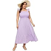 ShopWonder Women Plus Size Sleeveless Maxi Dress Smocked High Waist Tiered Ruffle Summer Casual Midi Dress