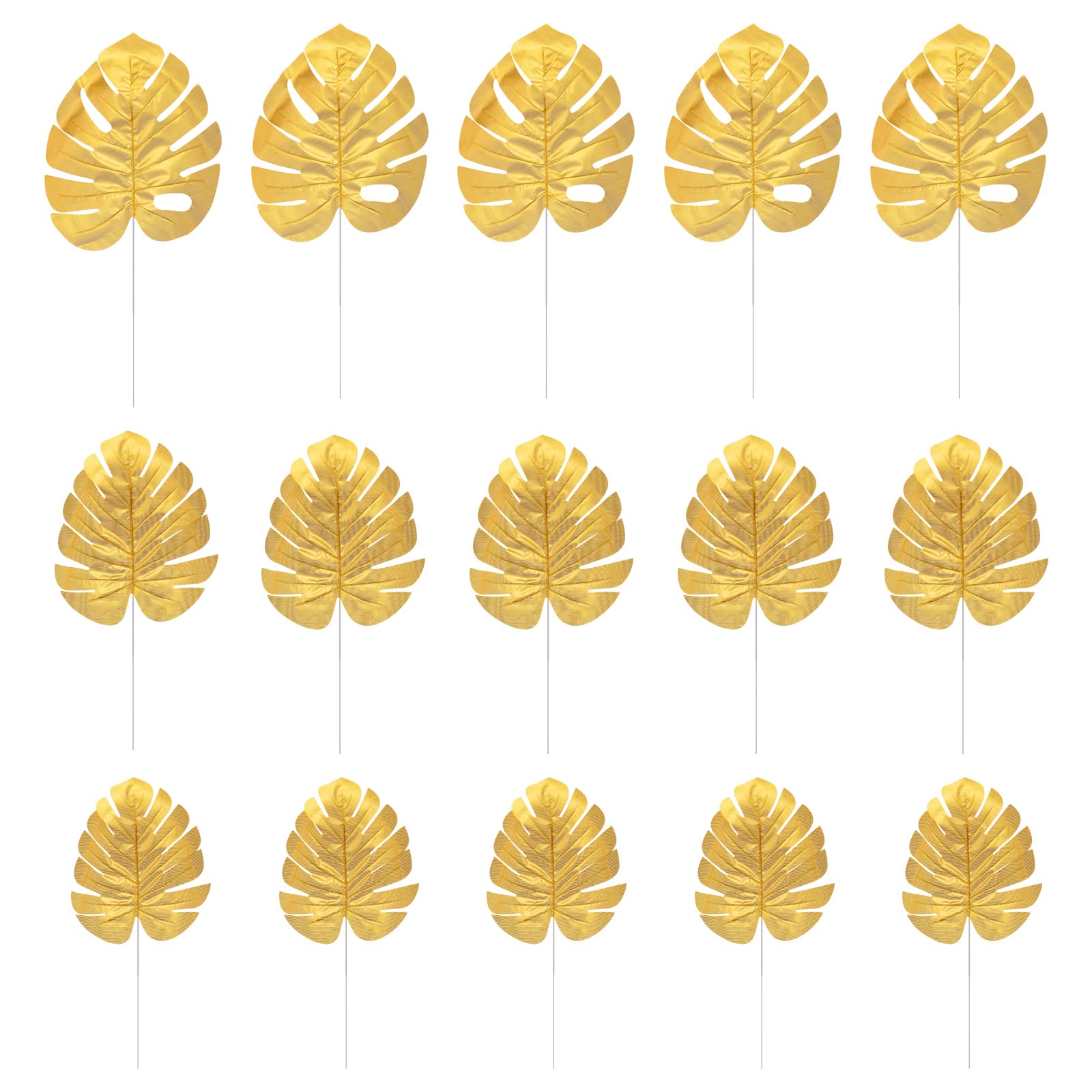 15pcs Artificial Monstera Leaves Artificial Palm Leaves Artificial Tropical Leaves Luau Party Decoration Supplies Golden