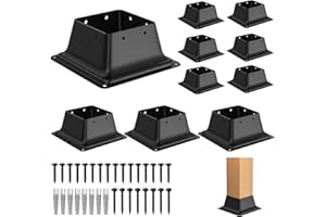 FMhotu 4x4 Post Base 10Pcs, Internal 3.6"x3.6" Heavy Duty Powder-Coated Steel Post Bracket Fit for Standard Wood Post Anchor, Decking Post Base for Deck Porch Handrail Railing Support with Screws