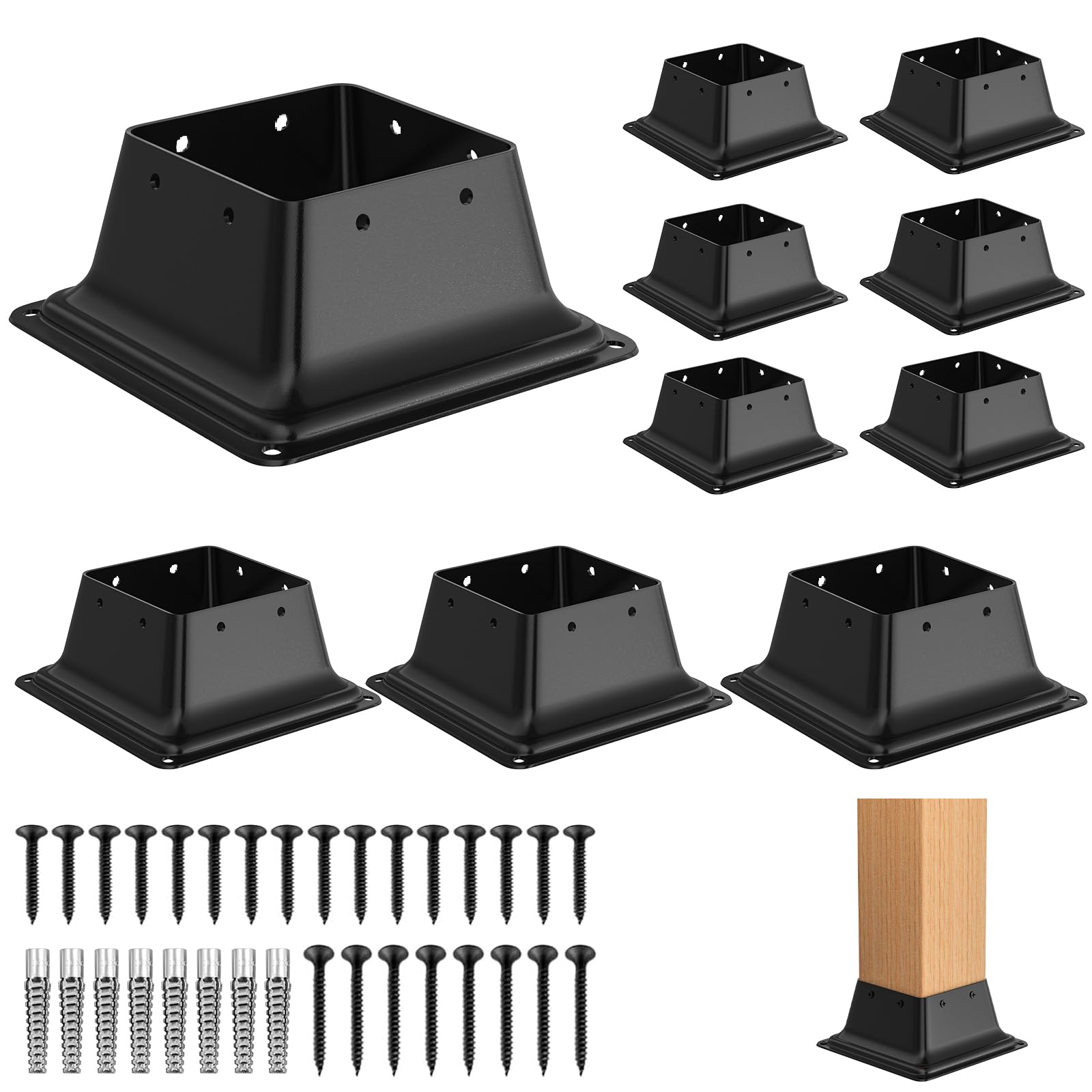 Photo 1 of **HEAVY** FMhotu 4x4 Post Base 10Pcs, Internal 3.6"x3.6" Heavy Duty Powder-Coated Steel Post Bracket Fit for Standard Wood Post Anchor, Decking Post Base for Deck Porch Handrail Railing Support with Screws