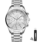 Men's 40mm Analog Watch – Auto Date & Day Display, Stainless Steel Business Wristwatch, Easy to Read, 30M Waterproof, No Chronograph