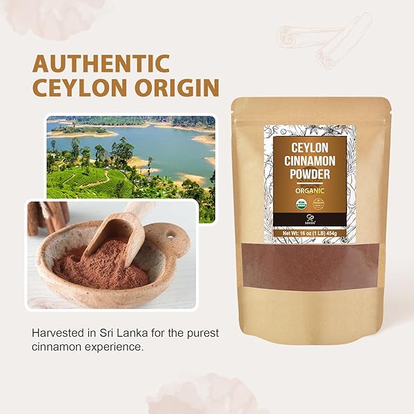 SOEOS ORGANIC CEYLON CINNAMON POWDER, 16OZ (454G), PREMIUM GROUND CINNAMON, NON-GMO, GLUTEN-FREE, FRESHLY PACKED