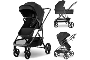 MAMA & BABY Rovee 2-in-1 Baby Stroller, Convertible Infant & Toddler Stroller with Reversible Seat, Large UPF 50+ Sun Canopy, Foldable Stroller with Shock-Absorbing Wheels & Storage Basket