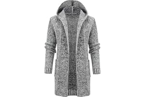 Rkwins Long Hooded Cardigan Men Big and Tall Knit Sweater Horn Button Jacket Sweater Casual Long Sleeve Sweaters with Pockets