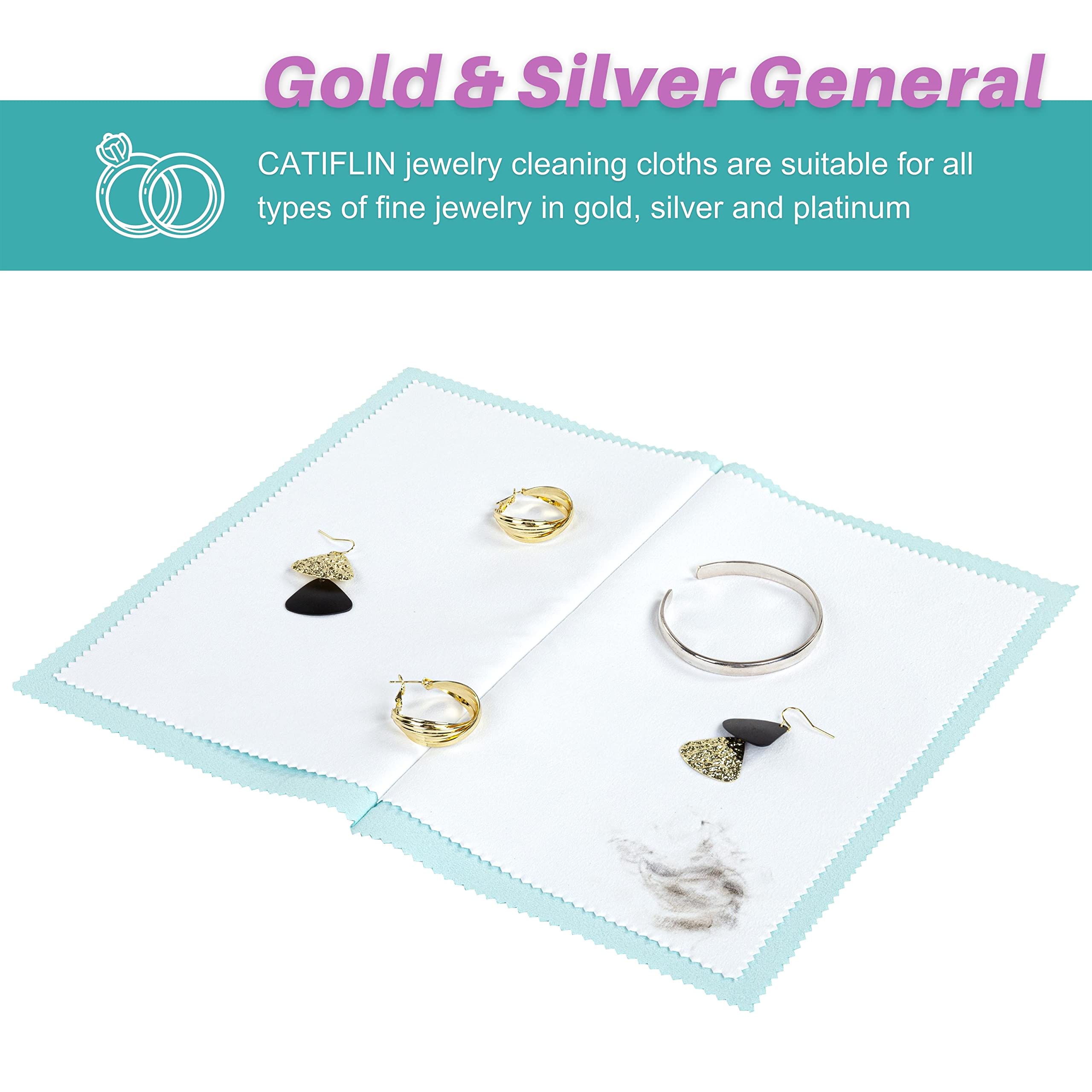 CATIFLIN 3PCS Sea Blue Silver Polishing Cloths, 10