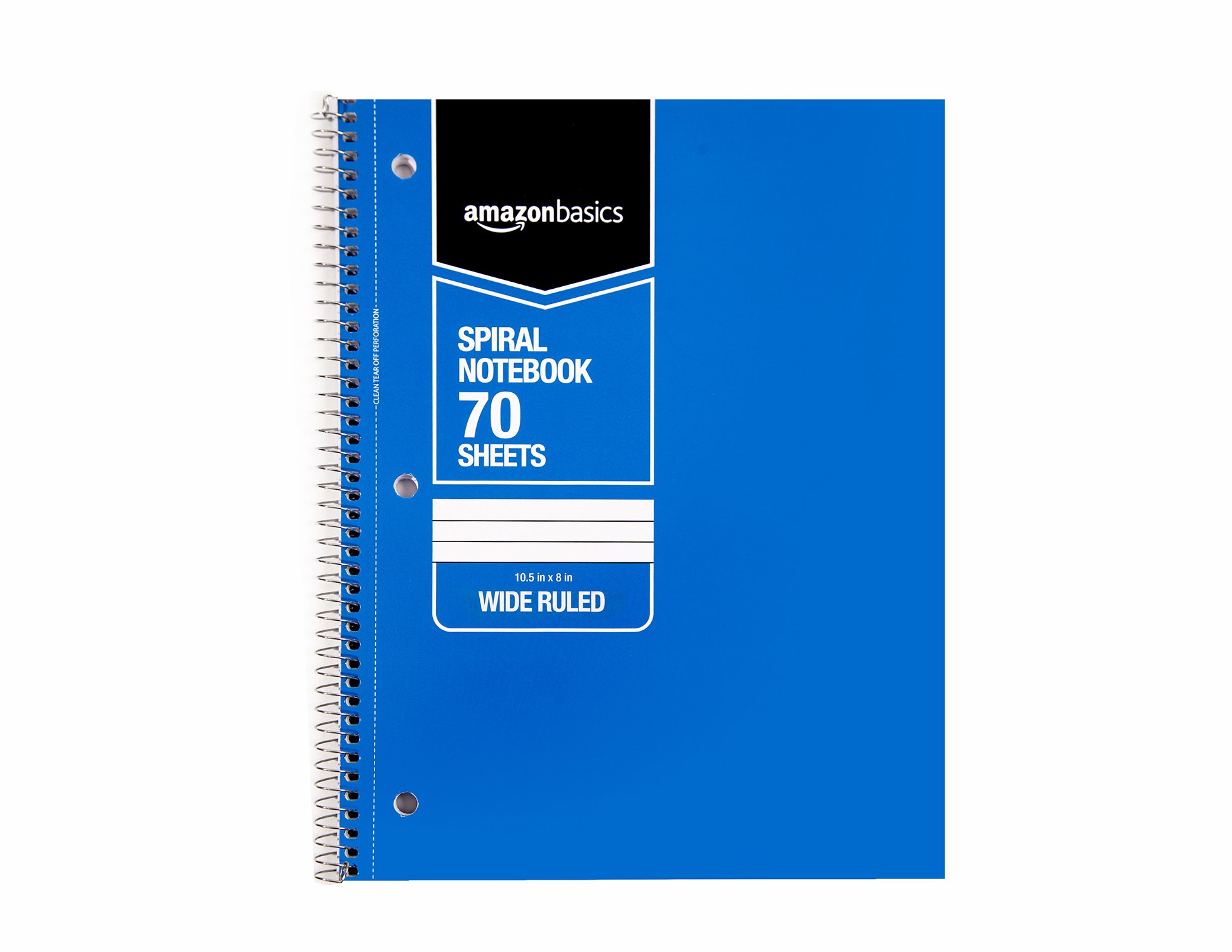 Amazon Basics Wide Ruled Wirebound Spiral Notebook, 70Sheet, 5 Pack
