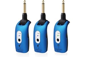 WENTELMUSIC A9 Wireless Guitar System - 2.4GHz, 24-bit 48KHz Audio, 100ft Range, No Latency, 4-Hour Rechargeable Battery, Blue, for Electric Guitar Bass(Blue(2TX+1TX))