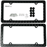 Universal Heavy Duty Metal Diamond Plate Plated License Plate Frame Cool Decorative Design License Plate Frame with Screws Caps, Set of 2 for Any Vehicle (Black)