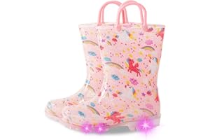 Toddler Rain Boots Kids Light Up Rain Boots for Girls Boys Waterproof Glitter Rainboot with Easy Pull On Handles