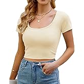 Artfish Women's Casual Short Sleeve Scoop Neck Fitted Workout Basic Crop Top Teen T-Shirts