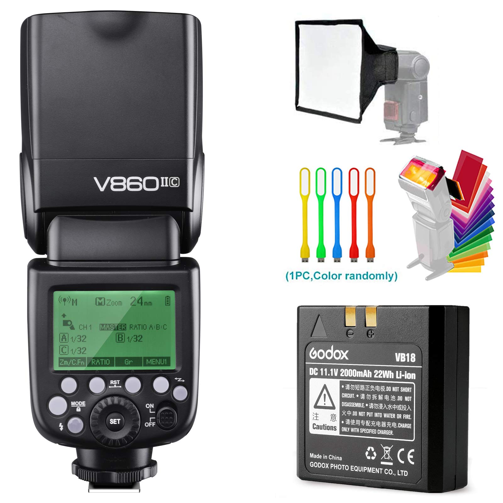 Godox V860II-C V860IIC TTL Flash for Canon, GN60, HSS 1/8000s, 2.4G Wireless Speedlite, Li-ion Battery (650 Shots), External On-Camera Flash with Diffuser Kit