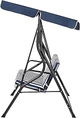 Beliani 3 Seater Outdoor Garden Swing with Canopy - Blue & White Cushions view 7