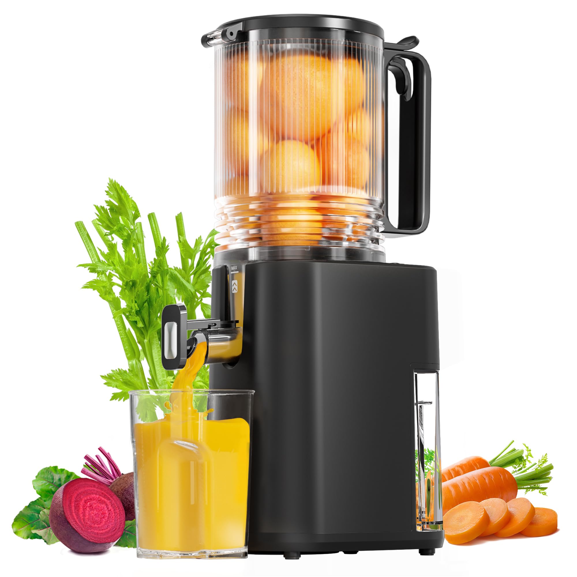 Photo 1 of Cold Press Juicer, 5.5inch Wide Feed Chute Juicer Machine, Slow Masticating Juicer for Whole Vegetables & Fruits, Black