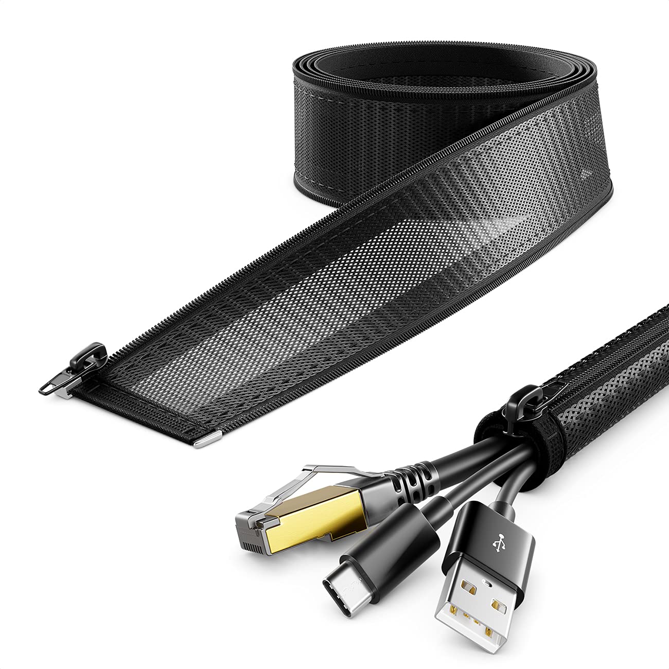 deleyCON Cable Conduit, 0.59" Inch Diameter, 4.92ft, Nylon, Tabletop, Black