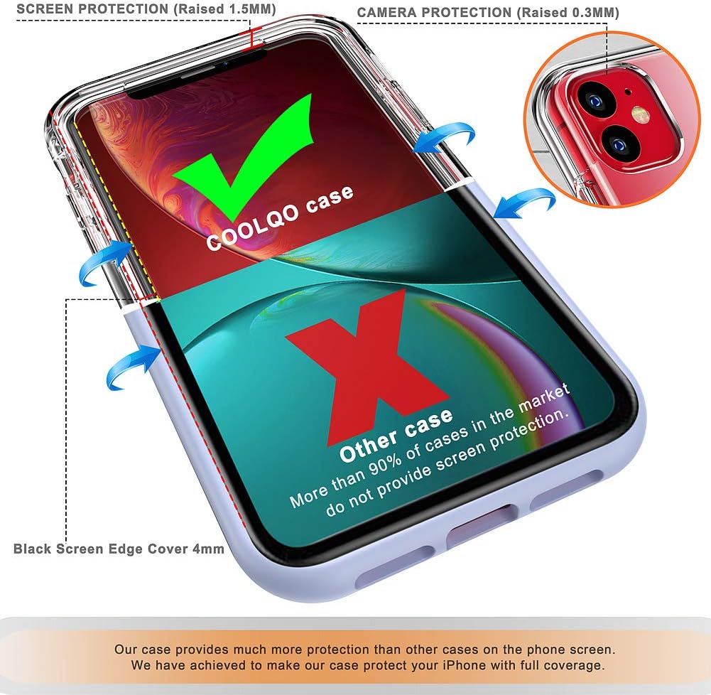 COOLQO Compatible for iPhone 11 Case, with [2 x Tempered Glass Screen Protector] Clear 360 Full Body Coverage Hard PC+Soft Silicone TPU 3in1 [Military Protective] Shockproof Phone Cover