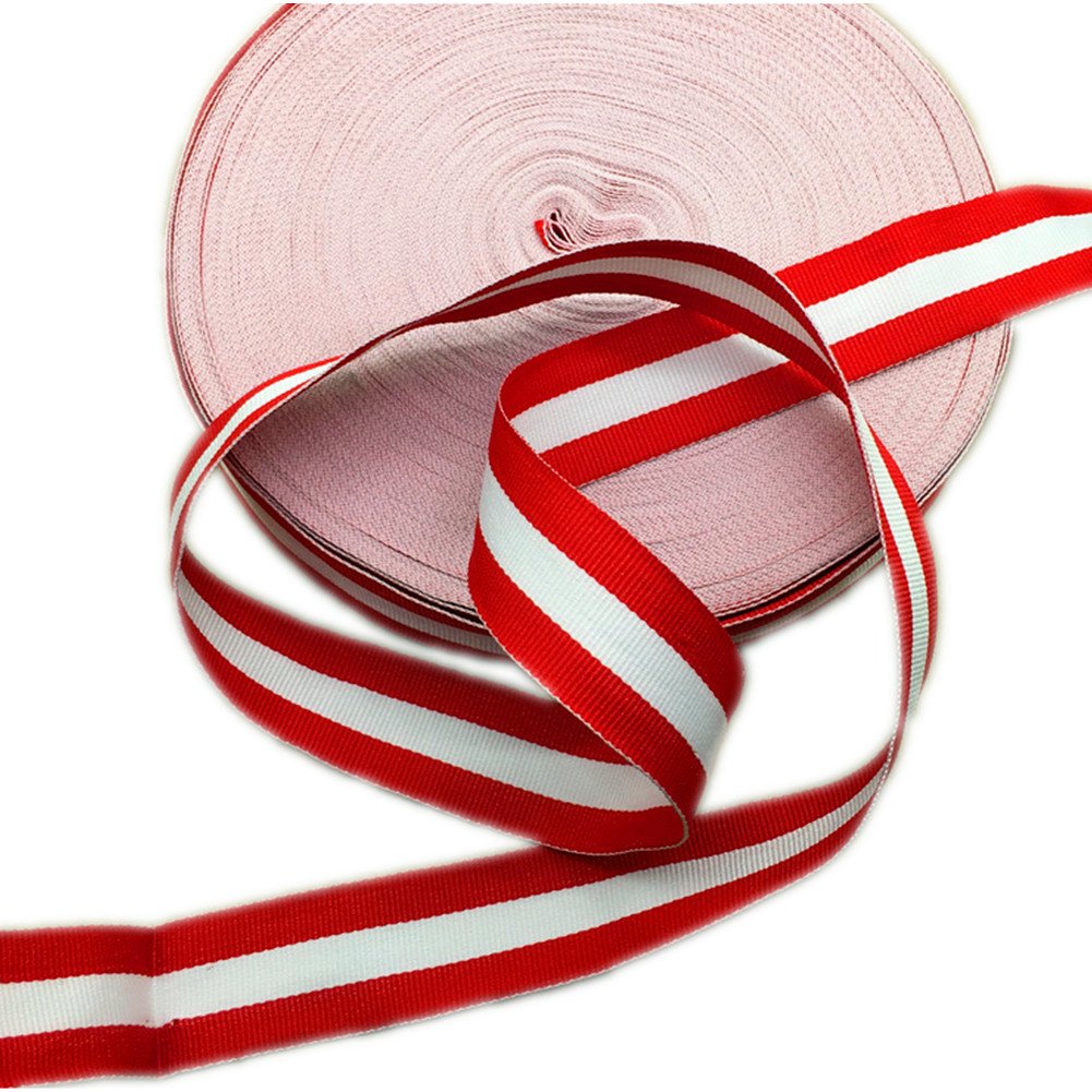 45 Meters Stripe Grosgrain Ribbon Striped Fabric Lace Trimming Patriotic Ribbon Strap Belt Width 2.5cm for Clothing Embellishments Gift Wrapping(Red White and Red)