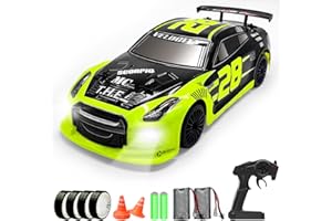 RACENT 2.4GHz 4WD 25KPH High Speed RC Drift Car with LED Lights, PVC Shell, ABS Base, Rechargeable Batteries, Toy Gift for Kids & Adults