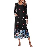 Ekouaer Women Long House Coat Zipper Front Robes Full Length Nightgowns with Pockets Ladies Loungewear S-4XL