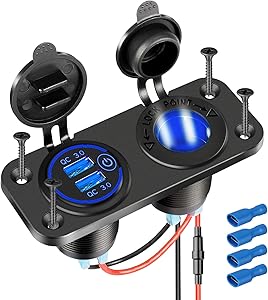 [2020 Upgraded] Cigarette Lighter Socket Outlet Splitter, Quick Charge 3.0 USB Charger Power Outlet with LED, 12V Marine Waterproof Power Panel Adapter DIY Kit for Car Boat Marine RV, etc