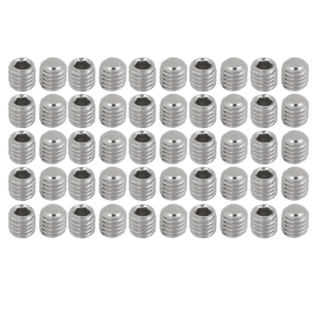 Sourcingmap M6x6mm Metric 304 Stainless Steel Hex Socket Set Flat Point Grub Screws Silver Tone for Towel Rack Door Knob 50pcs