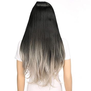 Amazon Com Long Straight Black Ombre Brown Gray Purple Wigs For