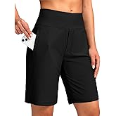 Viodia Women's 9" Long Swim Shorts Modest Swimsuits Bathing Suit Knee Length Bermuda Board Shorts for Women with Pocket