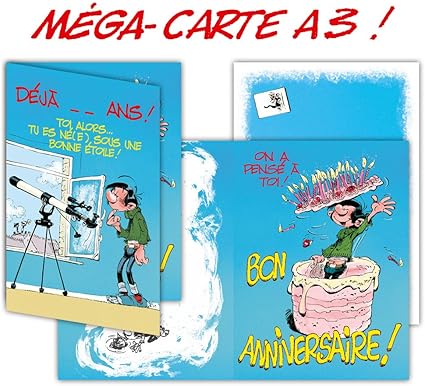 Gaston Lagaffe Glmg 5004 Carte D Anniversaire Geante Maxi Grand Format A3 Avec Enveloppe Illustree Etoile Longue Vue Gateau Bougies Ans Amazon Fr Fournitures De Bureau